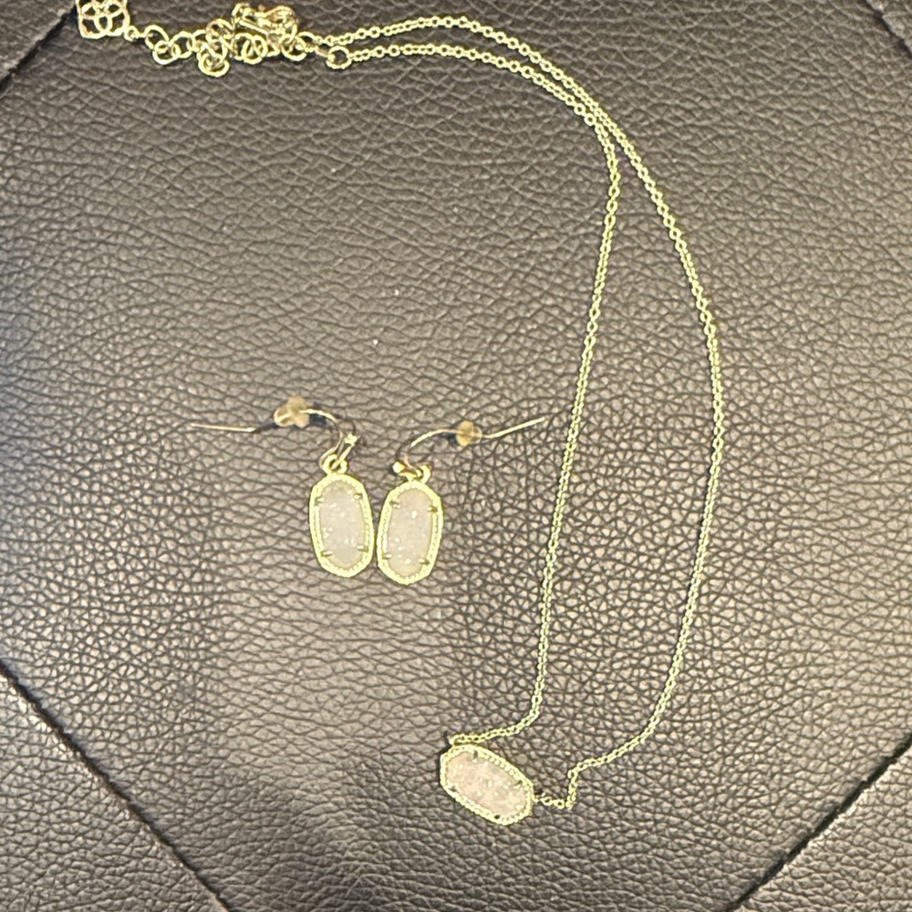 Kendra Scott white drusy Gold earrings & necklace
